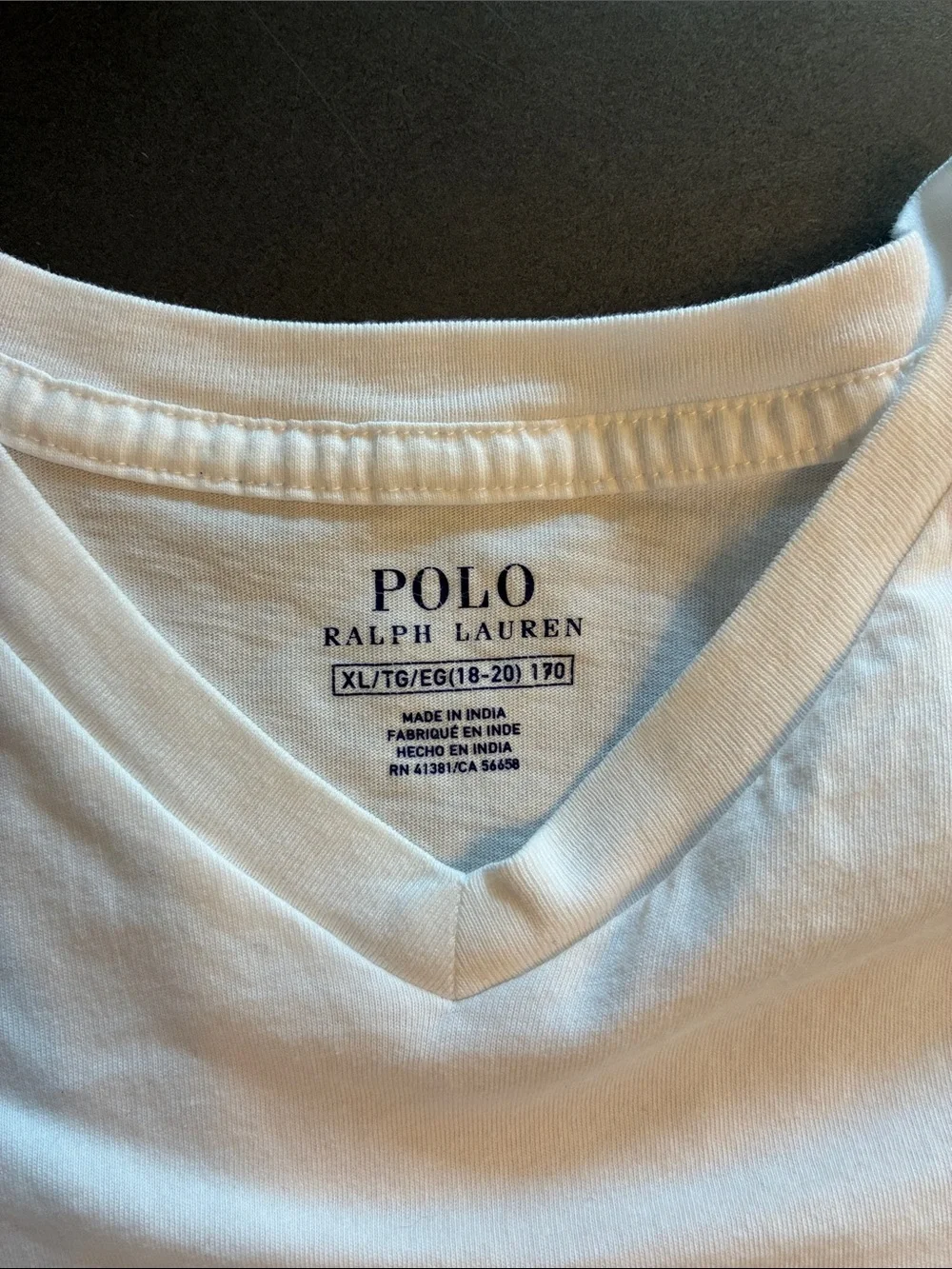 Ralph Lauren White V-Neck Tee with Navy Polo Logo
